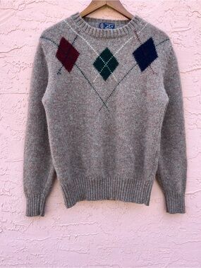 Vintage Kenneth Gordon Shetland Wool Argyle Sweater Preppy Hong Kong